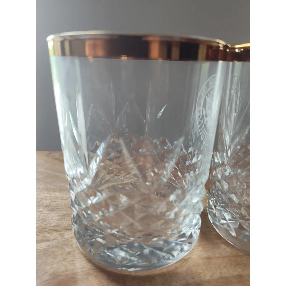 Set of 2 US House of Representatives Crystal Lowball Glasses Gold Rim Rocks Glas